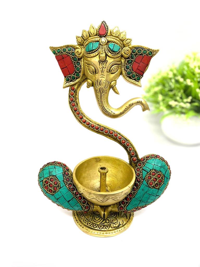 Beautiful Lord Ganesh In Brass With Gemstones Multicolor Design By Tamrapatra