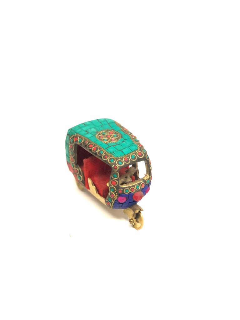 Antique Collection Of Indian Souvenir Rickshaw Brass & Gemstones Tamrapatra