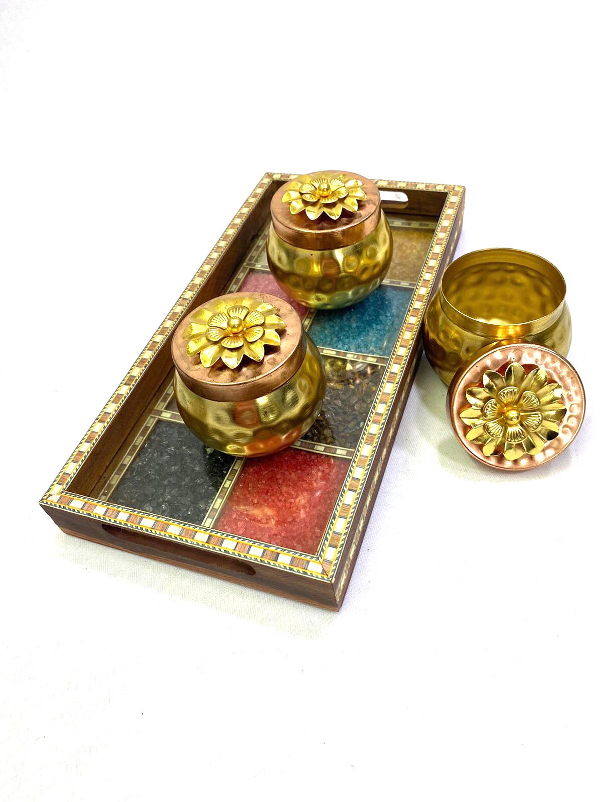 Gemstone Wood Tray Made With Glass & Colorful Gemstone From Tamrapatra - Tamrapatra