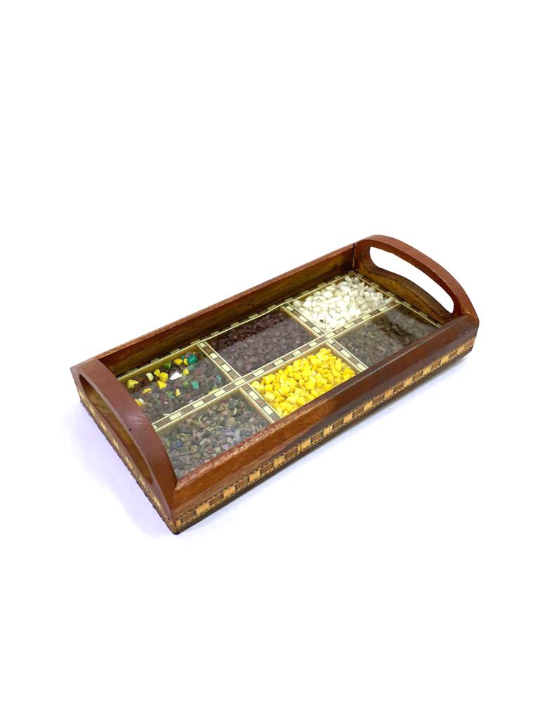 Gemstone Wood Tray Made With Glass & Colorful Gemstone From Tamrapatra - Tamrapatra