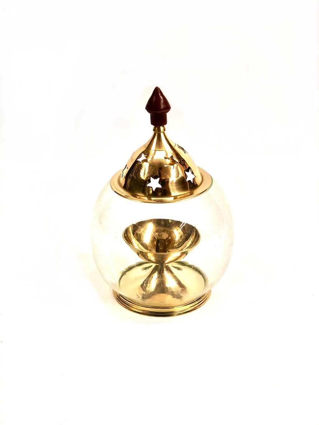 Sphere Glass Brass Diya With Star Designed Top Decoration By Tamrapatra
