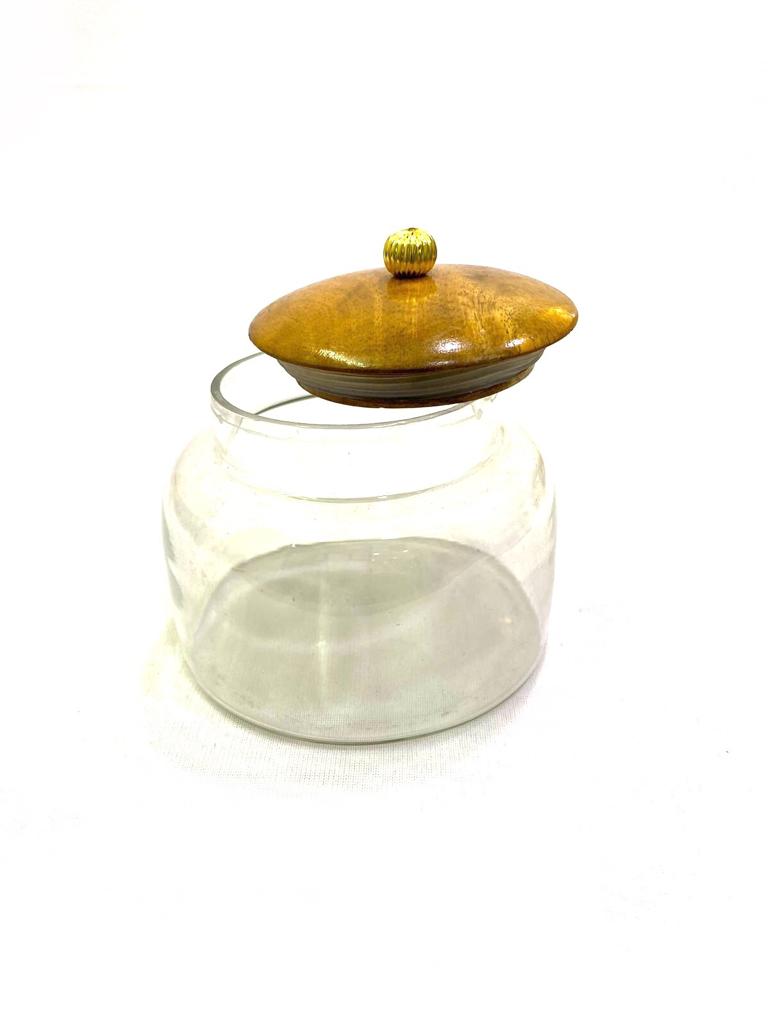 Glass Storage jar With Wooden Lids For Dry Fruits Chocolates Gifts By Tamrapatra
