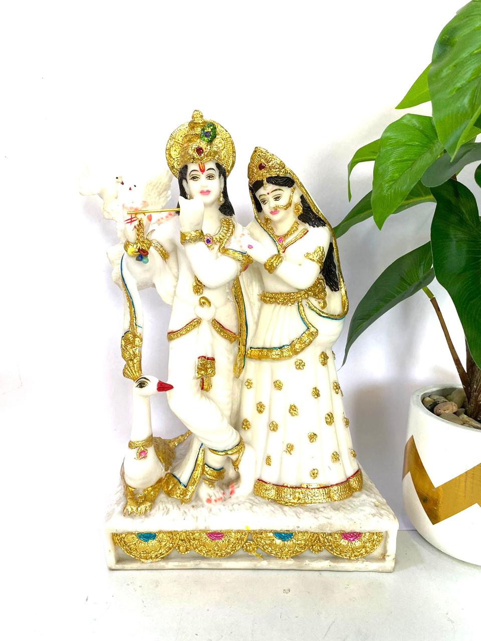 Radha Krishna Sculpture Religious Idols Beautiful Spiritual Display From Tamrapatra