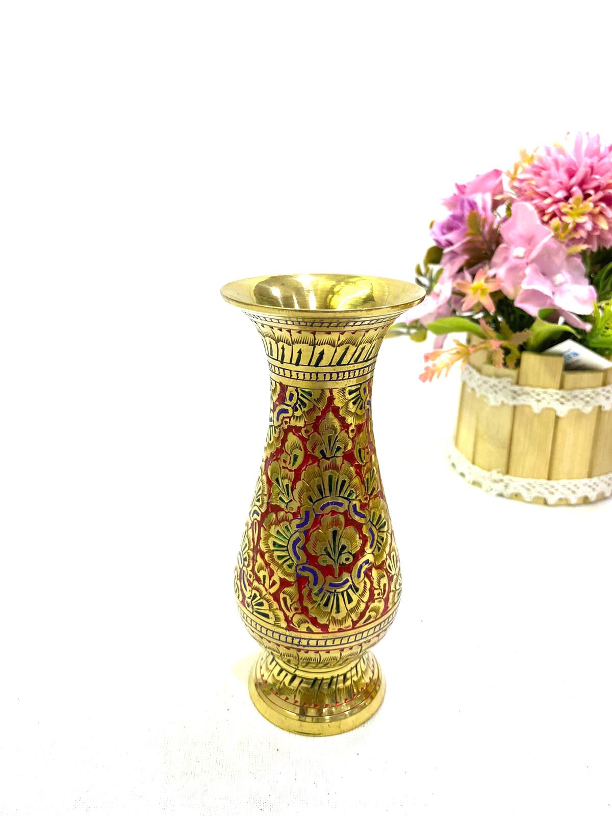 Brass Inlay Artwork On Flower Pots Extraordinary Collectible From Tamrapatra
