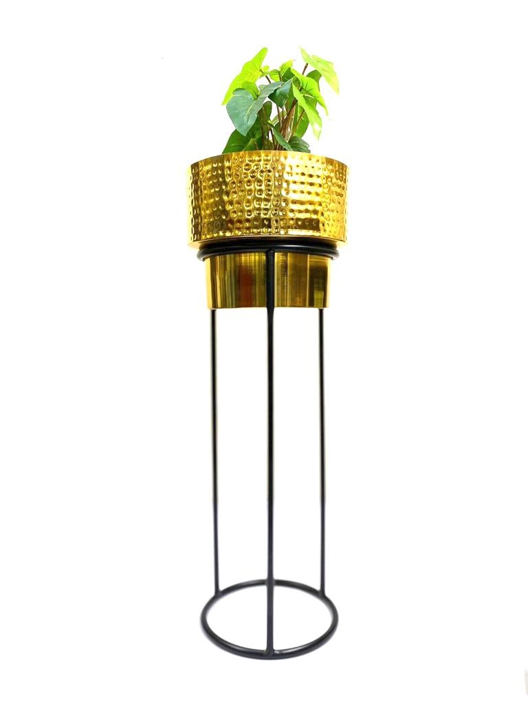 Eccentric Hammered Gold Planters On Black Stand Garden Décor By Tamrapatra