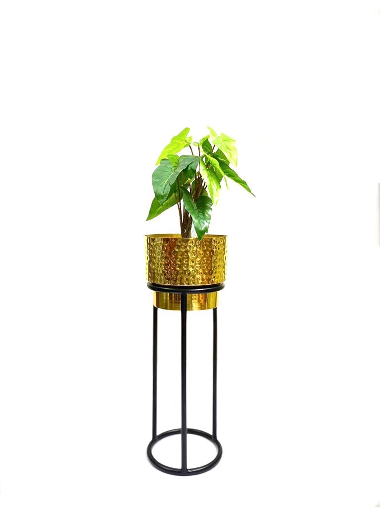 Eccentric Hammered Gold Planters On Black Stand Garden Décor By Tamrapatra