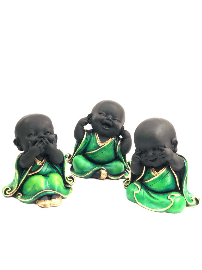 Big Happy Monks Lovely Resin Creations Set Of 3 In Cool Colors By Tamrapatra