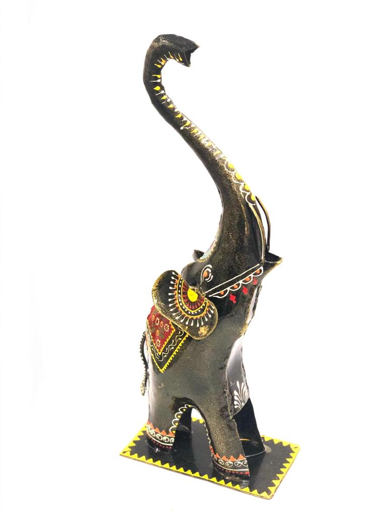 Up Trunk Elephant Metal Hand Painting Animal Presentation By Tamrapatra
