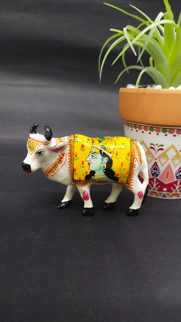 Hand Painting On Metal Cow Memorable Indian Souvenir Gifts By Tamrapatra
