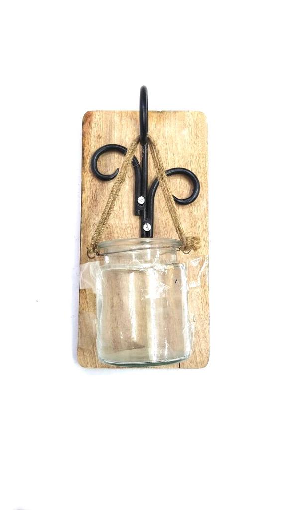Hanging Bottle On Wooden Planter Exclusive Garden Decoration From Tamrapatra