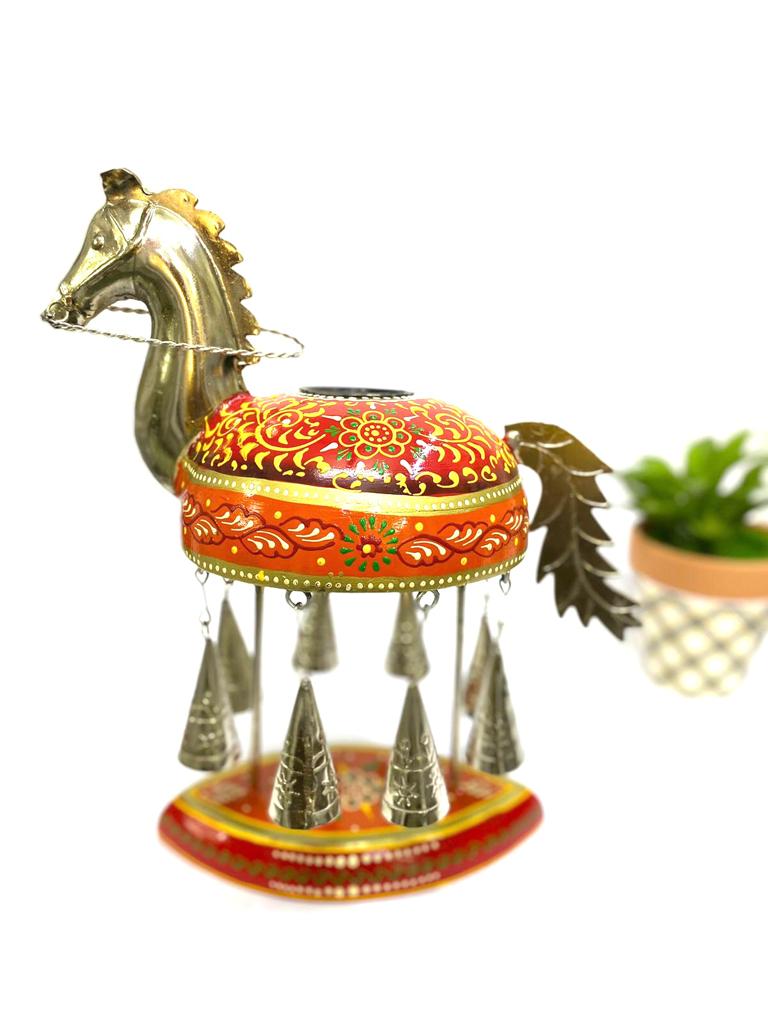 Wooden Traditional Animal Candle Holder With Chiming Metal Bells Tamrapatra