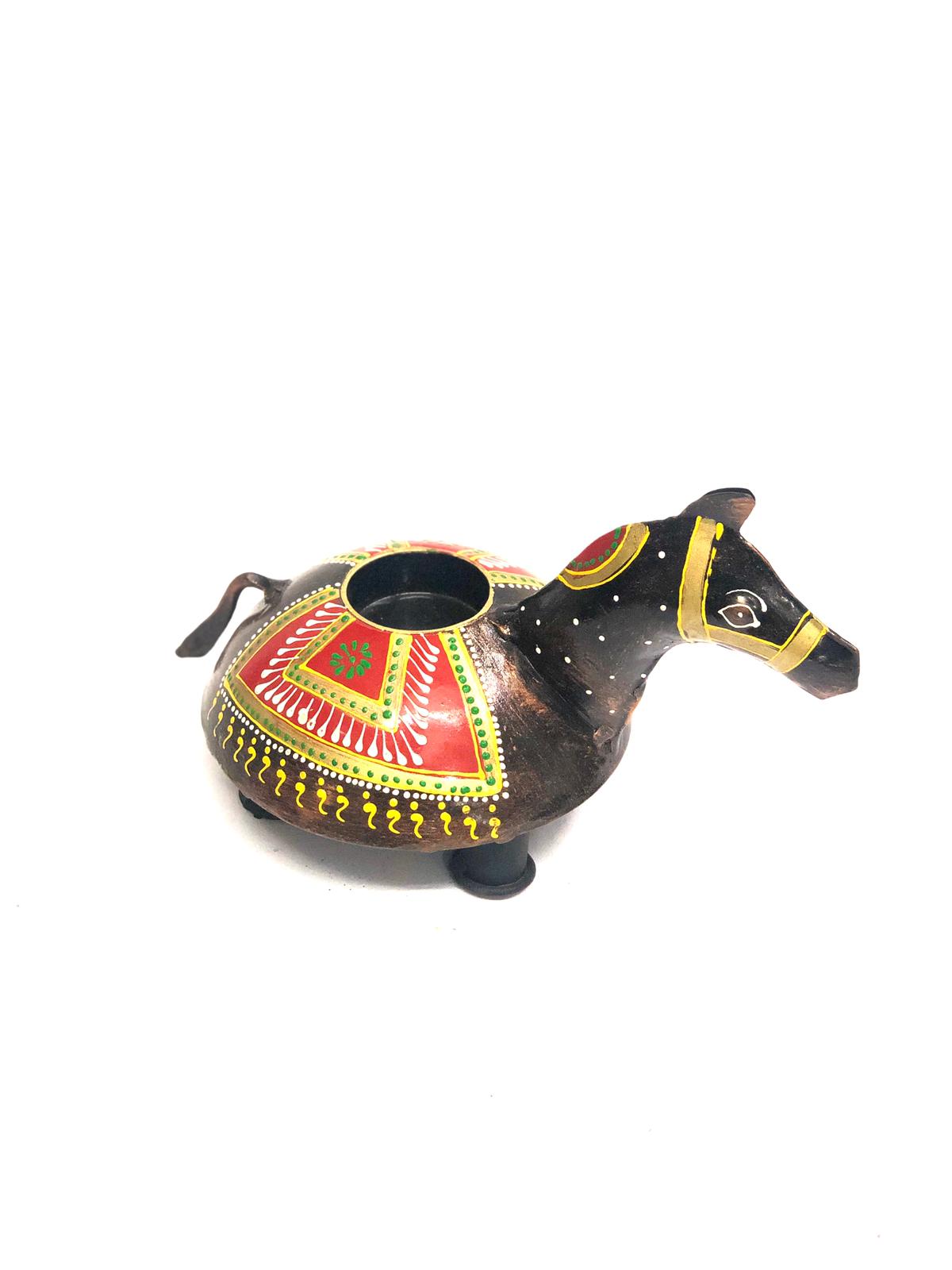 Animal Multicolored Tea Light Holder Metal Finish Handmade Gifting By Tamrapatra - Tamrapatra