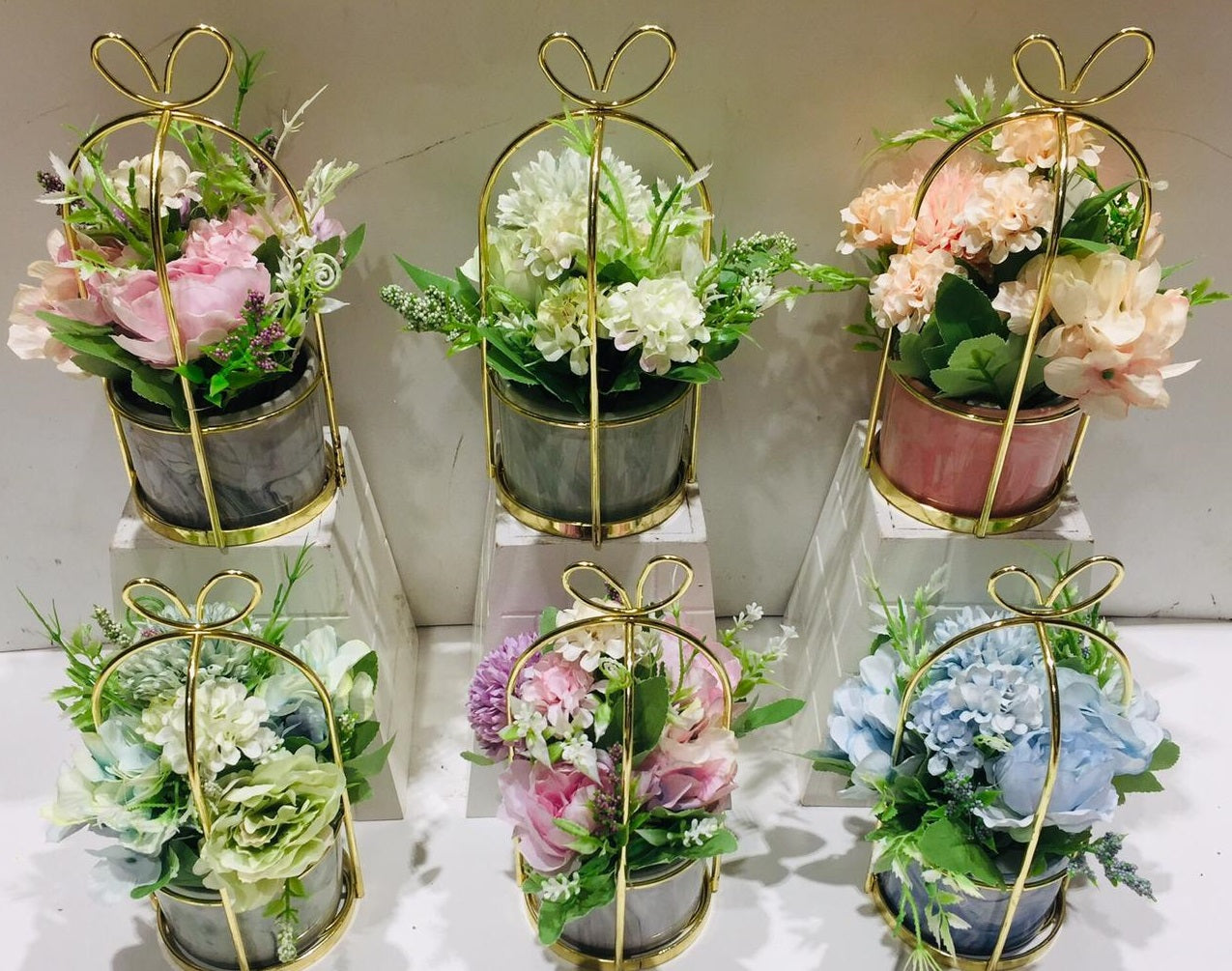 Premium Basket Style Stone Effect Pots With Floral Arrangement By Tamrapatra