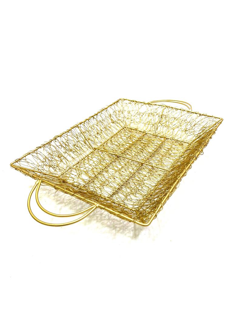 Jali Style Rectangular Trays Basket Metal Handles Splendid Design Tamrapatra