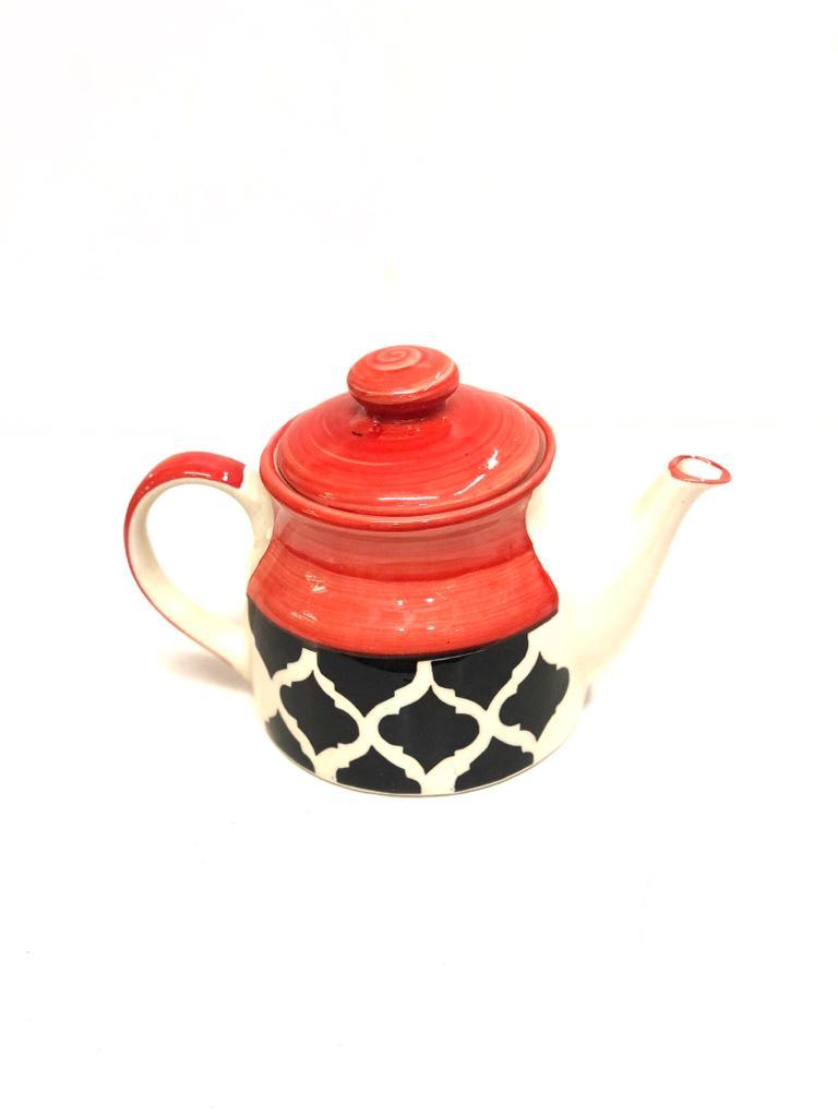Ceramic Kettle 4 Cup Tea Set With Tray Attractive Moroccan Style Tamrapatra