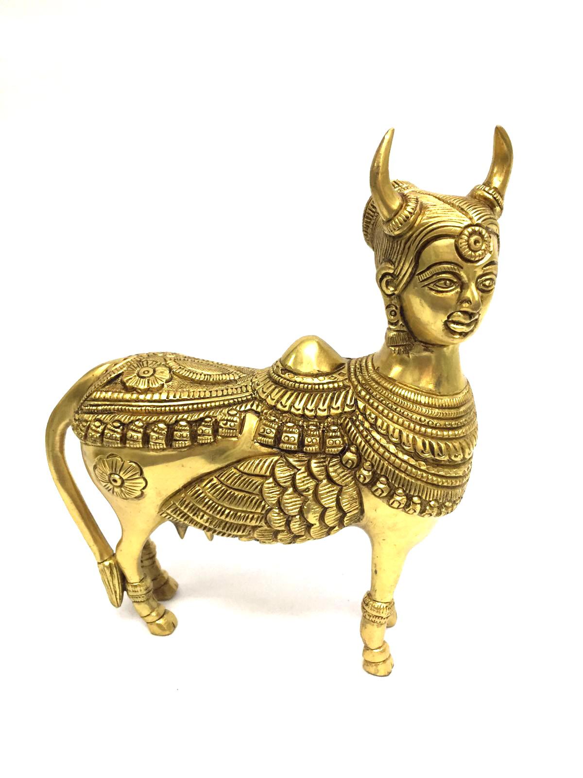 Brass Kamdhenu Cow Statue Handcrafted Collectible For Vastu By Tamrapatra