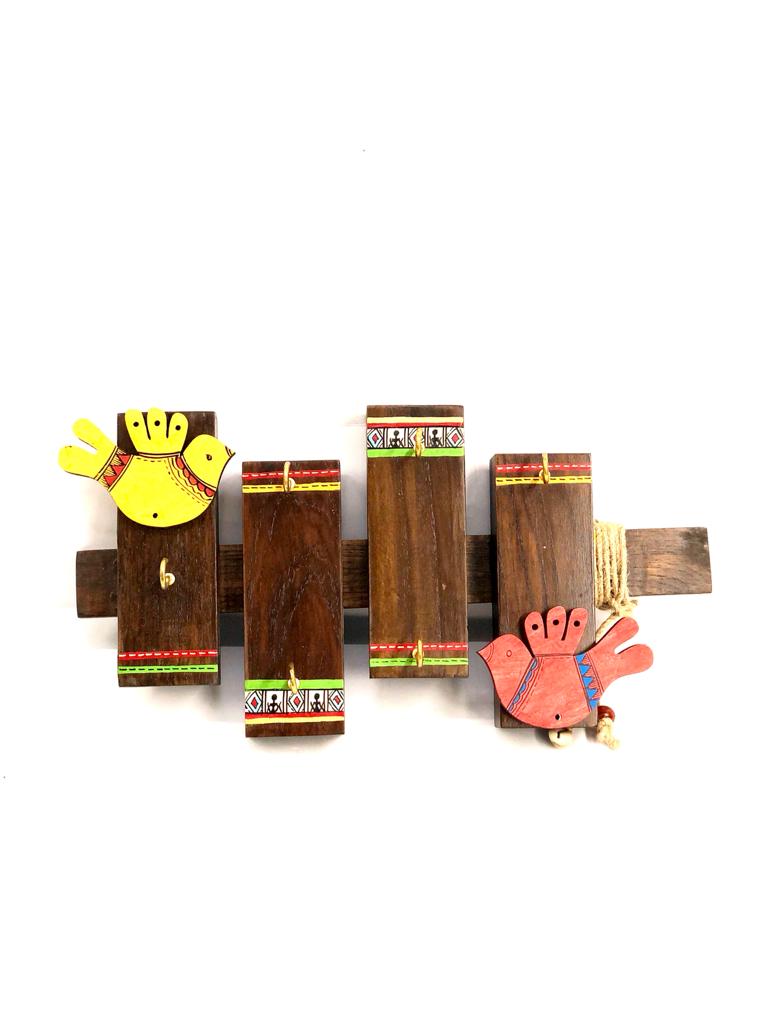 Flying Colorful Birds Wooden Zig Zag Key Holder Pattern Exclusive By Tamrapatra