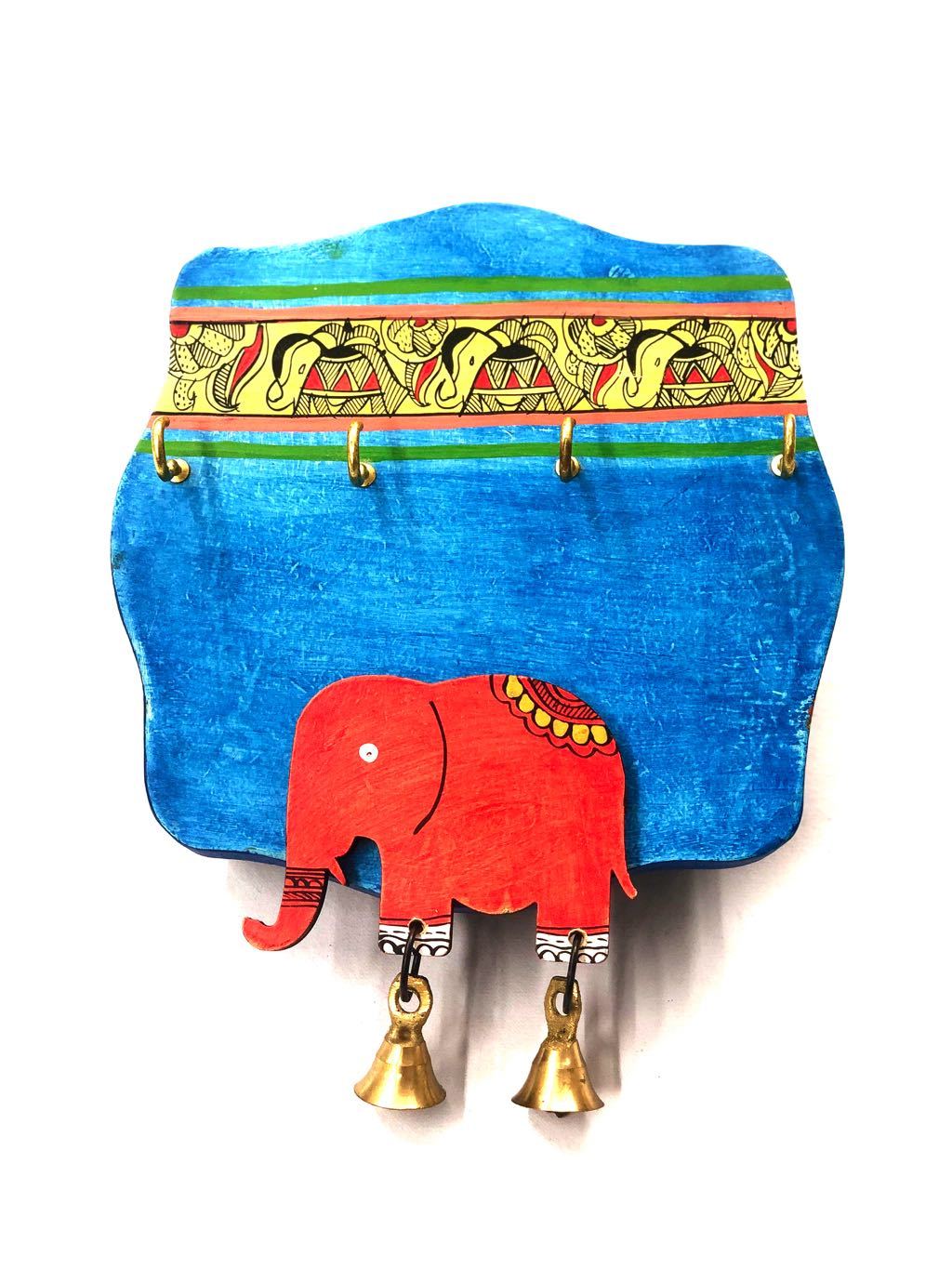 Elephant Key Holder Hand Painted With Small Bells Wall Utility Tamrapatra - Tamrapatra