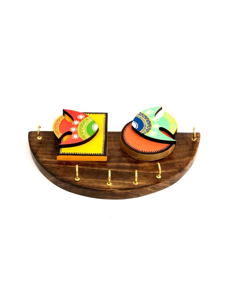 Two Fish Hand Painted Carved On 6 Stylish Key Hangers Collection By Tamrapatra