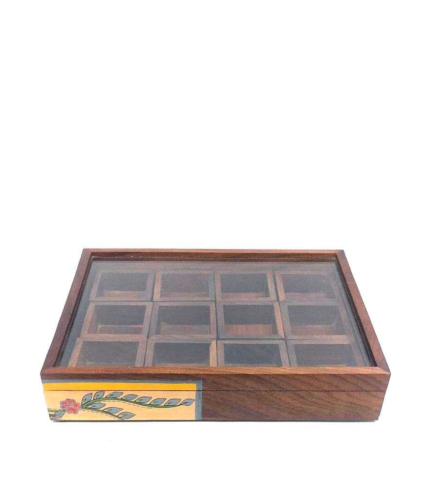 Handcrafted Spice Box Wooden With Spoon 12 Compartments From Tamrapatra