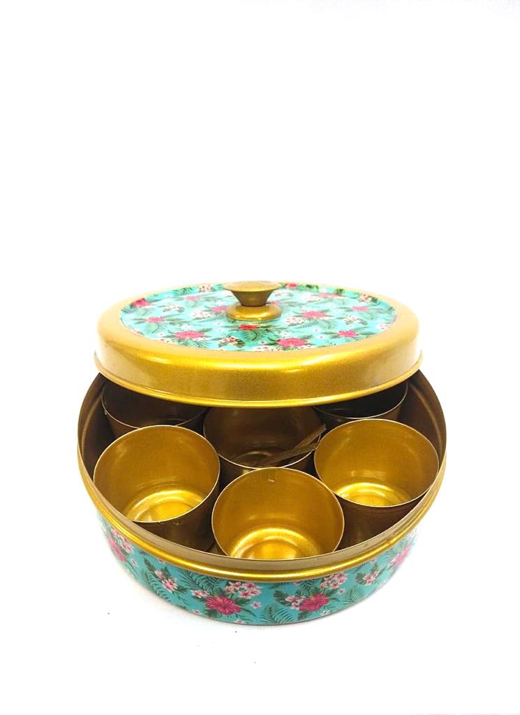 Metal Spice Box With Lamination Floral Theme New Accessories From Tamrapatra
