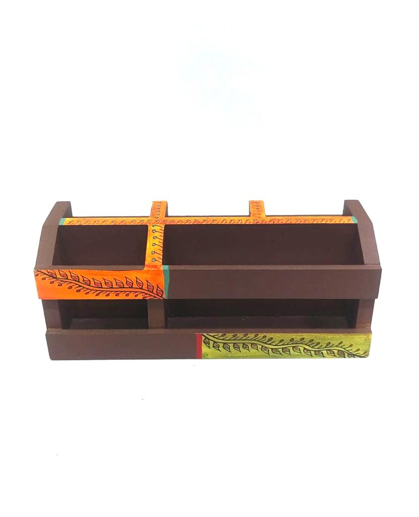 Wood Designer Remote Utility Cutlery Stand Hand Painted Available At Tamrapatra