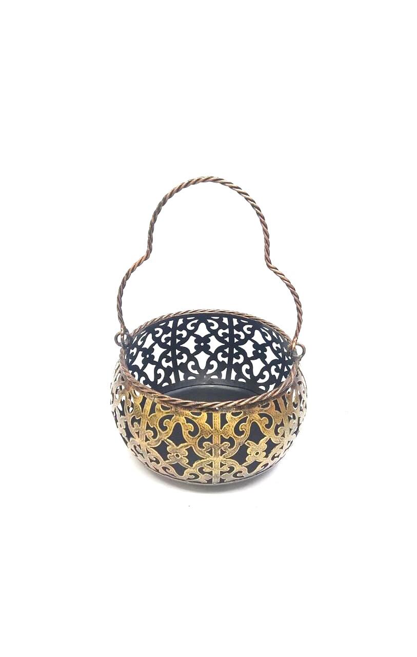 Metal Basket With Handle Carry & Showcase Antique Collection By Tamrapatra