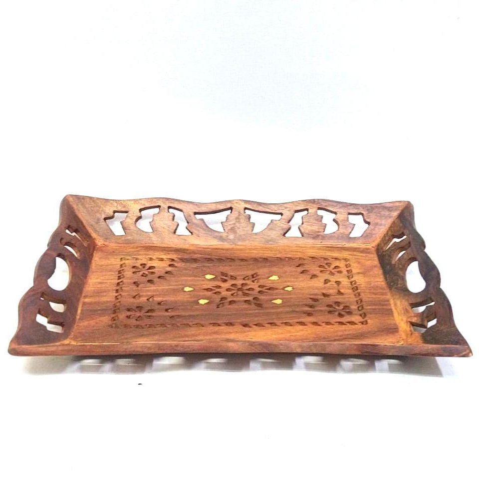 Flower Carved Wooden Trays Excellent Craftsmanship Gifts Tamrapatra - Tamrapatra