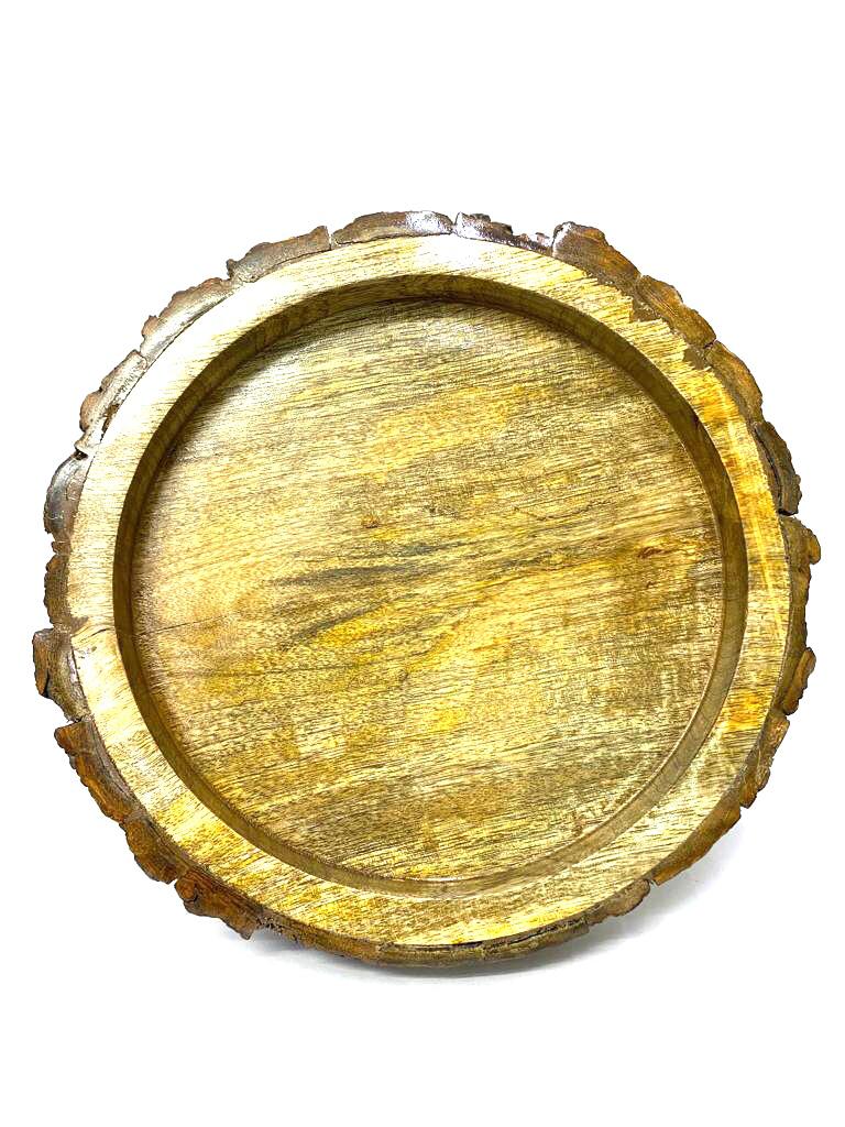 Wooden Tray Raw Series Round Shaped To Serve Beverage & Snacks Tamrapatra