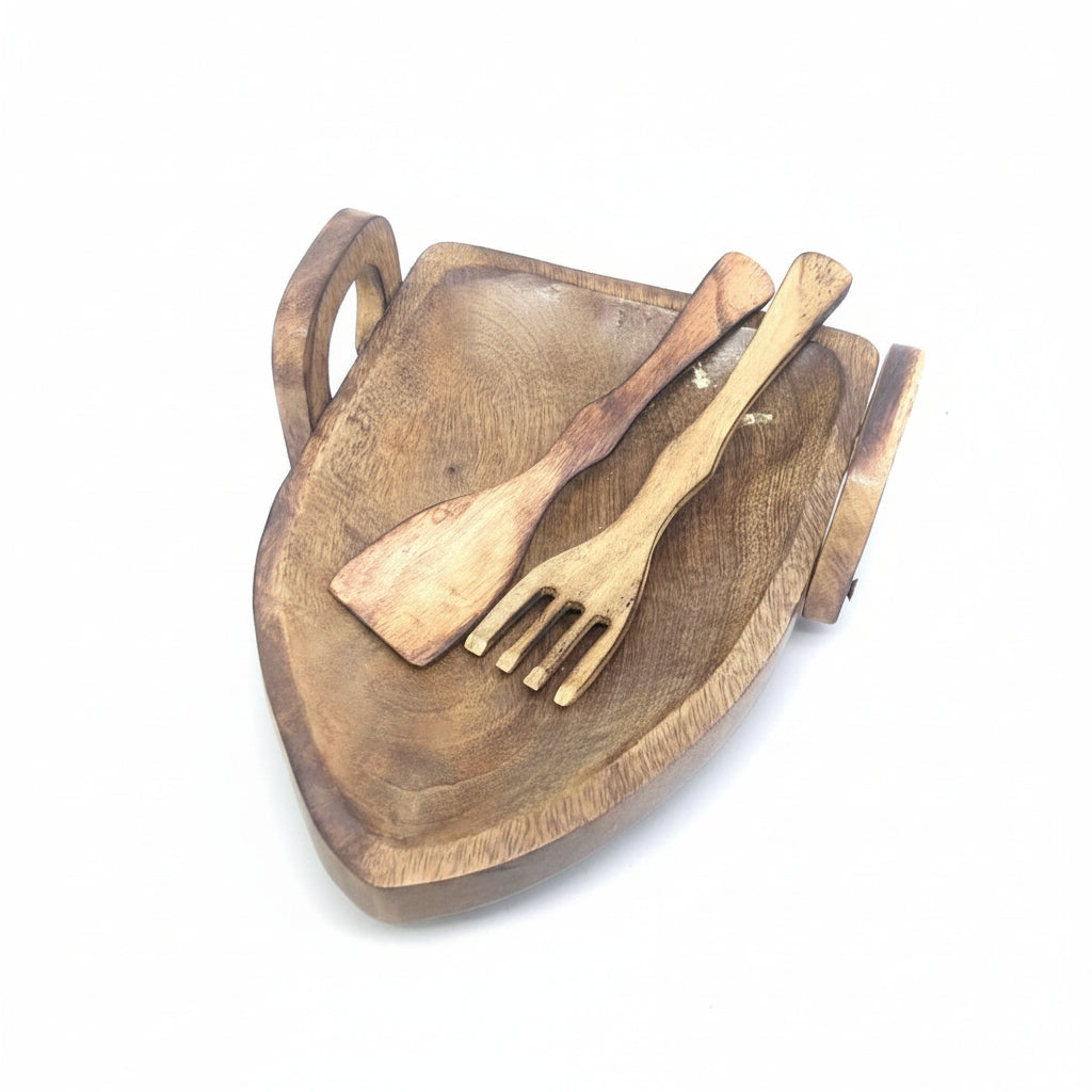 Wooden Boat Shaped Trays Extraordinary Design With Spoons By Tamrapatra - Tamrapatra