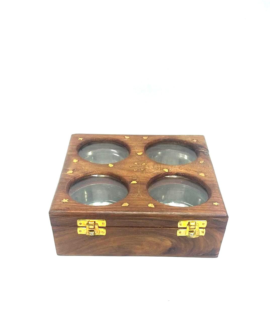 Wooden Dry Fruit Box With Stainless Steel Compartments For Storage Tarmapatra