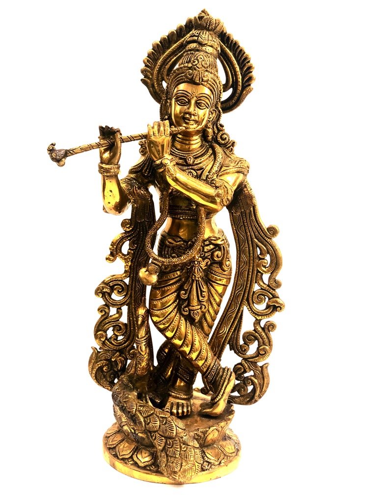 Large Statue Of Lord Krishna Brass Excellent Export Quality Display By Tamrapatra