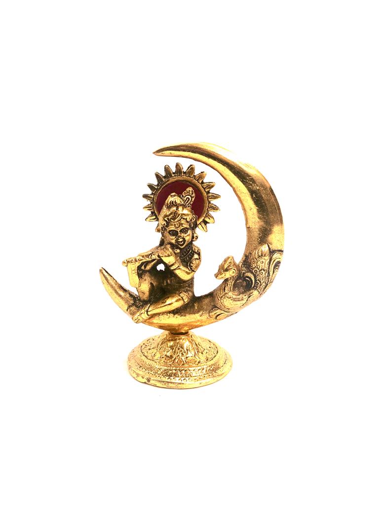 Metal Krishna Moon With Peacock Metal Handcrafted Unique Tamrapatra