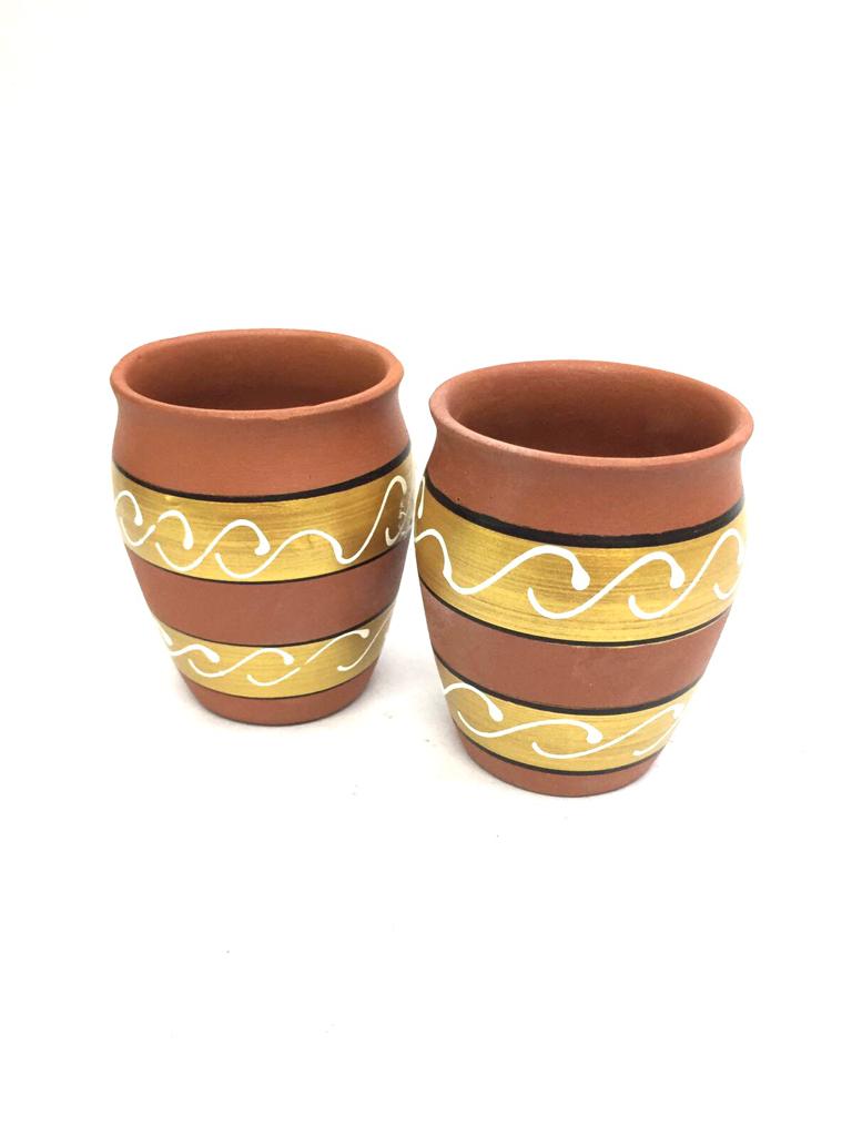 Large Kulhads Handmade Set Of 6 Traditional Cups Plain & Painted Tamrapatra