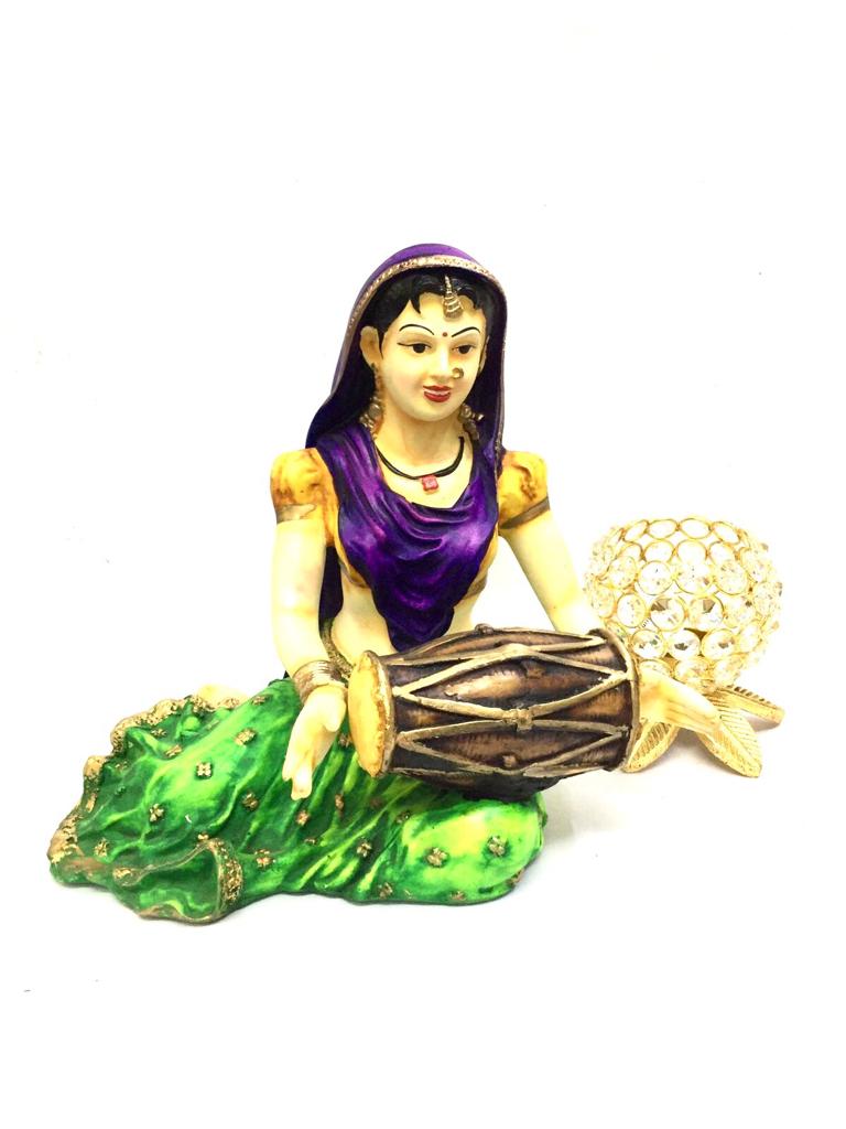 Lady Villager Playing Dholak Traditional Beautiful Art Collectible By Tamrapatra