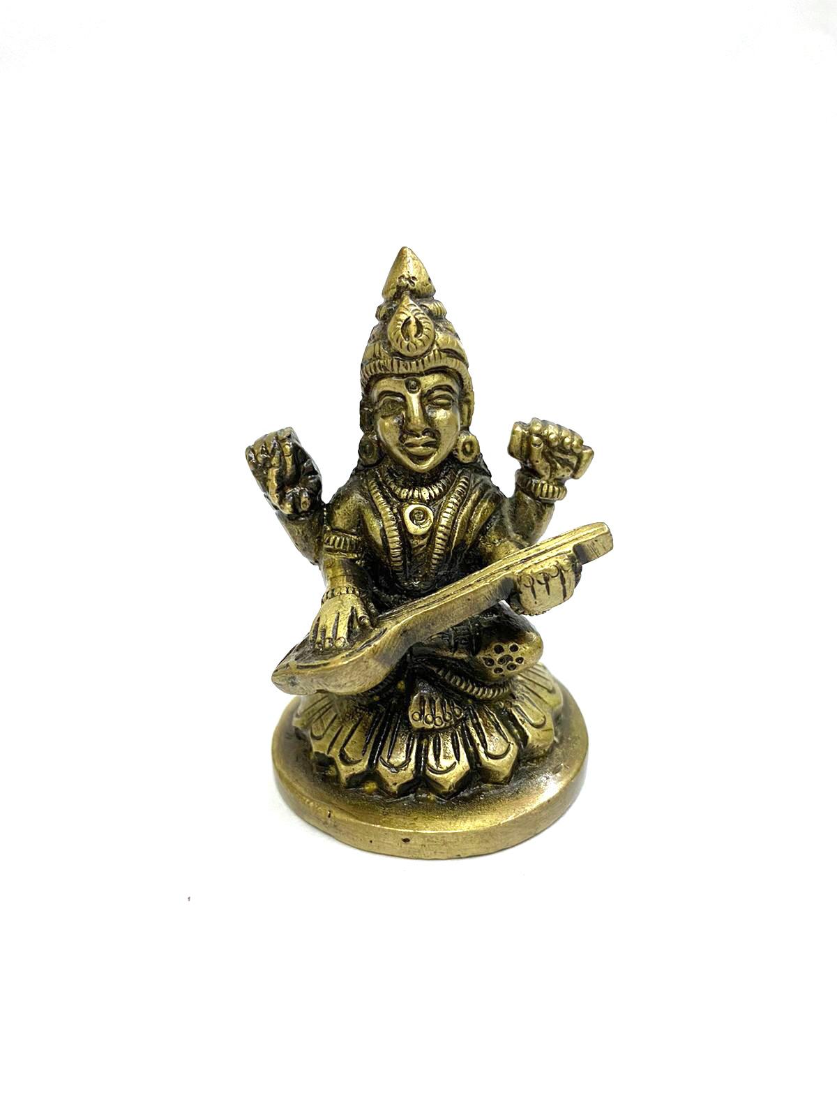Gift Brass Idols Sarasvati Lakshmi Ganesh Hindu Gods Religious Tamrapatra