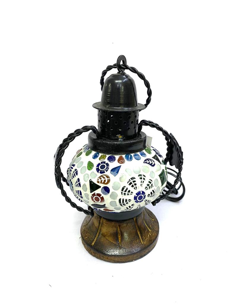 Standard Beautiful Lamp Made With Exclusive Glass Art & Wooden Base Tamrapatra