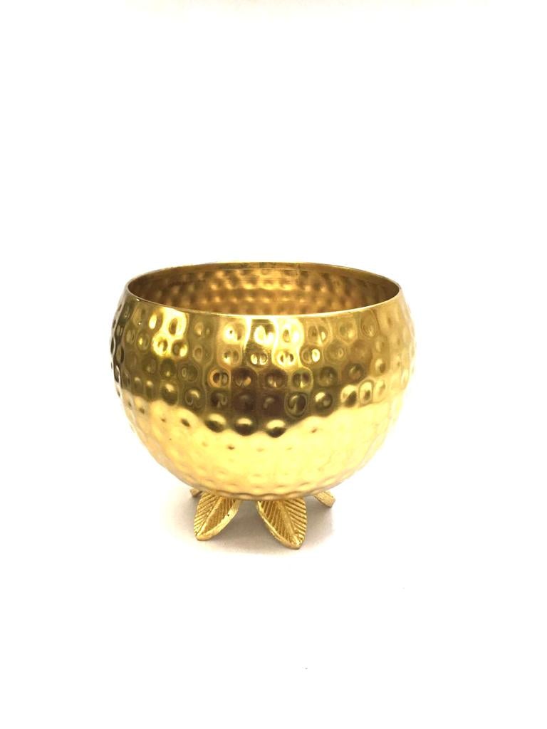 Hammered Round Golden Themed Pots For Candle Plants Décor Tamrapatra