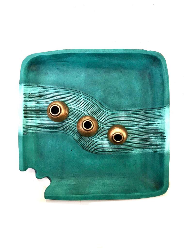 Teal Green With Copper Shade Square Set Of 5 Terracotta Dish By Tamrapatra