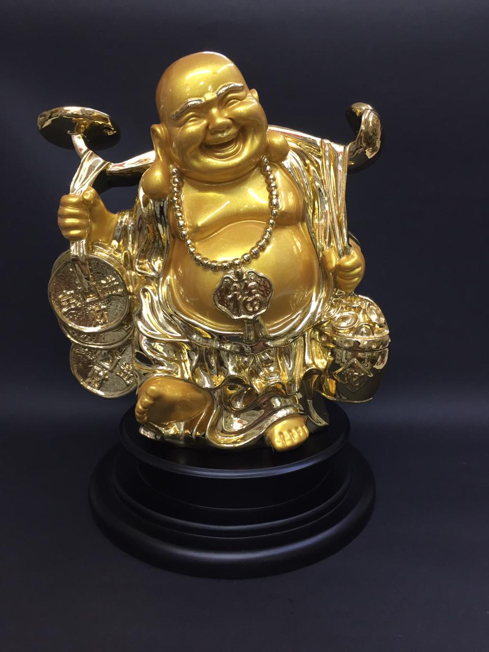 Laughing Buddha Golden Sculpture Exclusive Showpiece Auspicious Tamrapatra