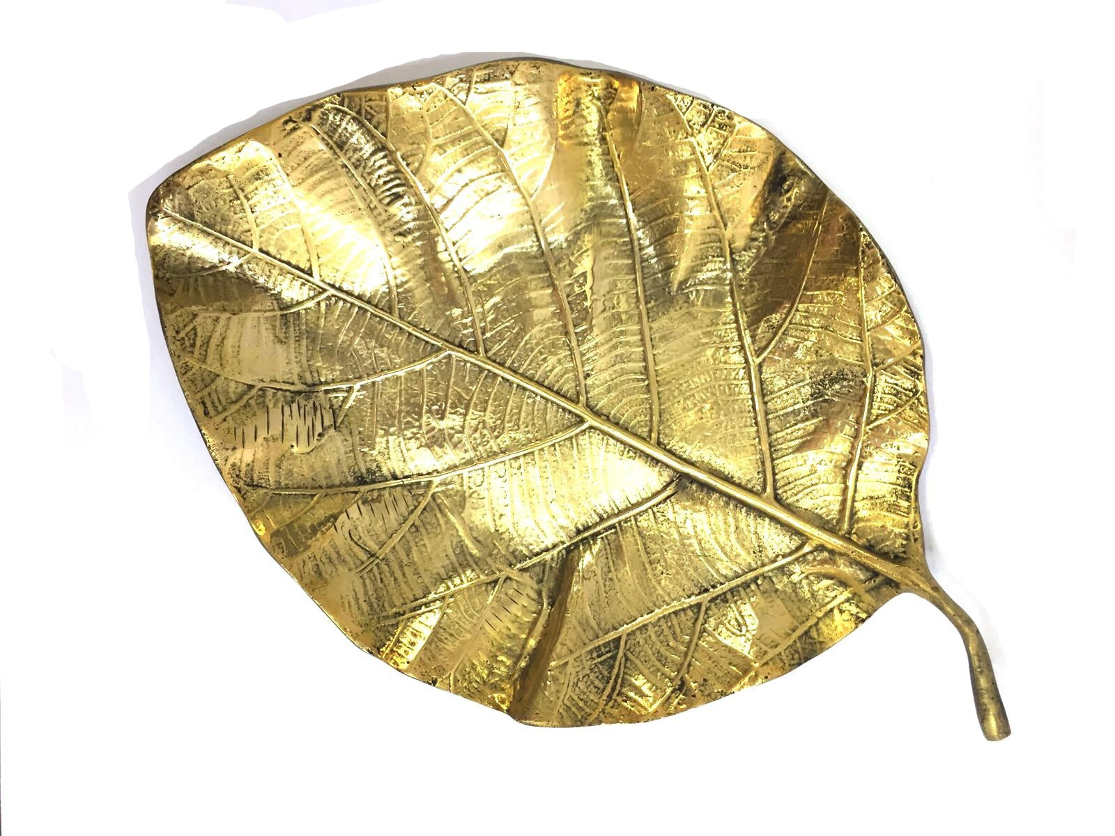 Handcrafted Leaf Brass Platter Premium Decoration Finest Artwork Tamrapatra