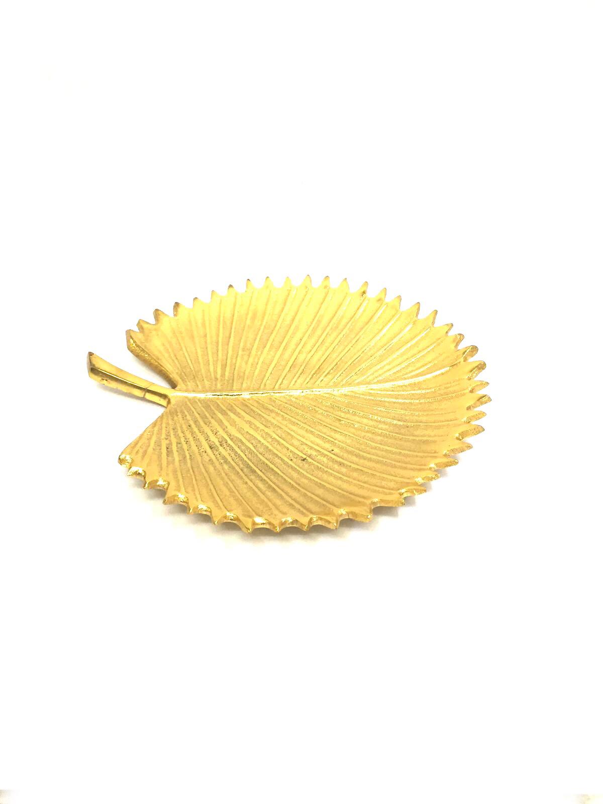 Golden Leaf Platter Metal Crafts Bring Attraction With Utility From Tamrapatra
