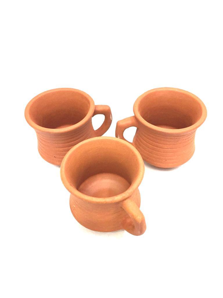 Line Cups Set Of 6 Plain & Glazed Serve Refreshments Earthenware Tamrapatra
