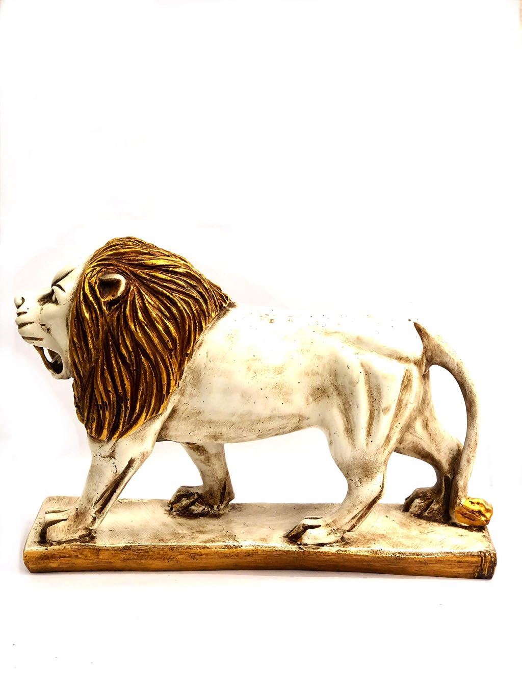 Lifelike Lion Sculpture On Stand Resin Collection Home Decor Exporter Tamrapatra