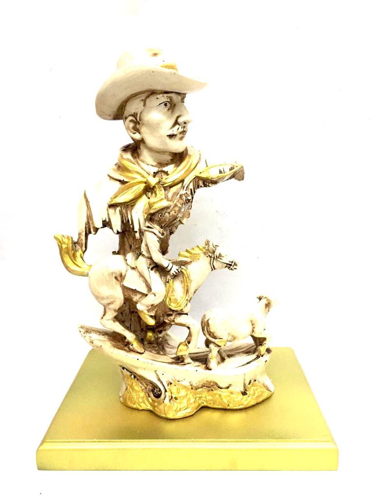 Cowboy Showpiece Elegant Ivory Gold Design For Home Décor Tamrapatra