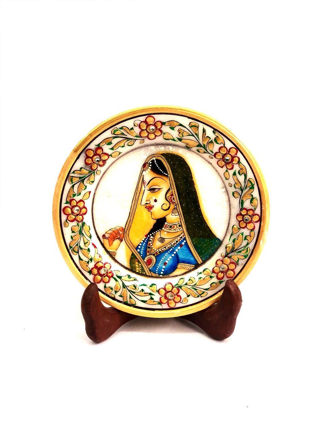 Creative Marble Plate Stand Painted Royal Figures Souvenir Tamrapatra