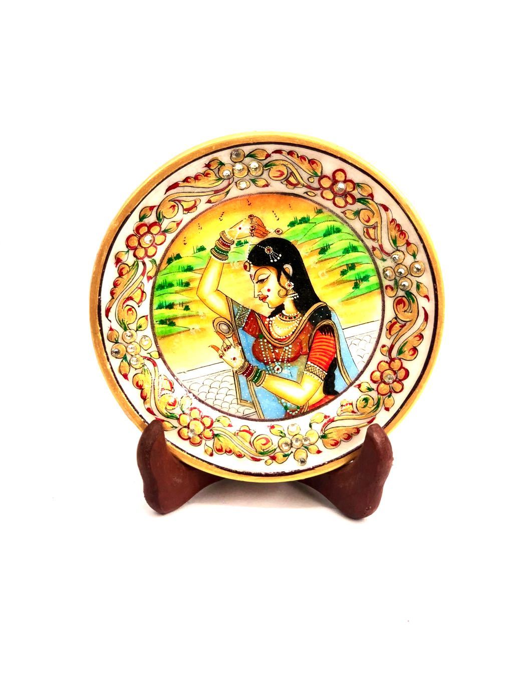 Creative Marble Plate Stand Painted Royal Figures Souvenir Tamrapatra