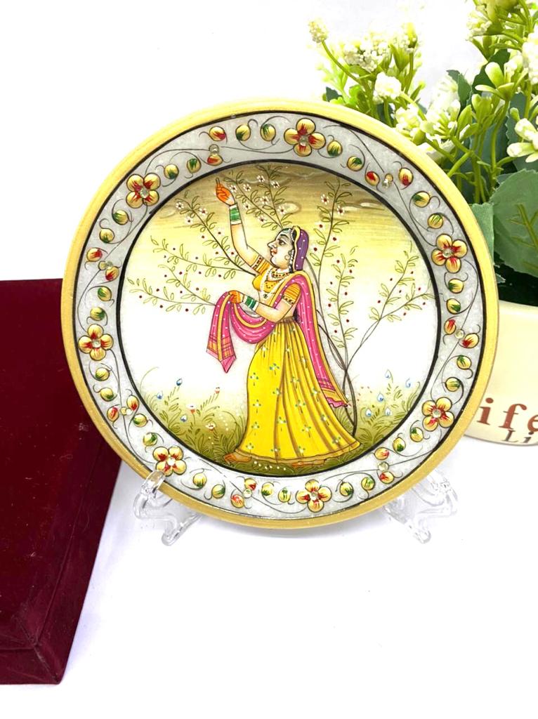 Marble Plates Exclusive Hand Painted In Beautiful Velvet Box From Tamrapatra