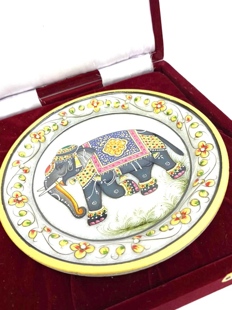 Marble Plates Exclusive Hand Painted In Beautiful Velvet Box From Tamrapatra
