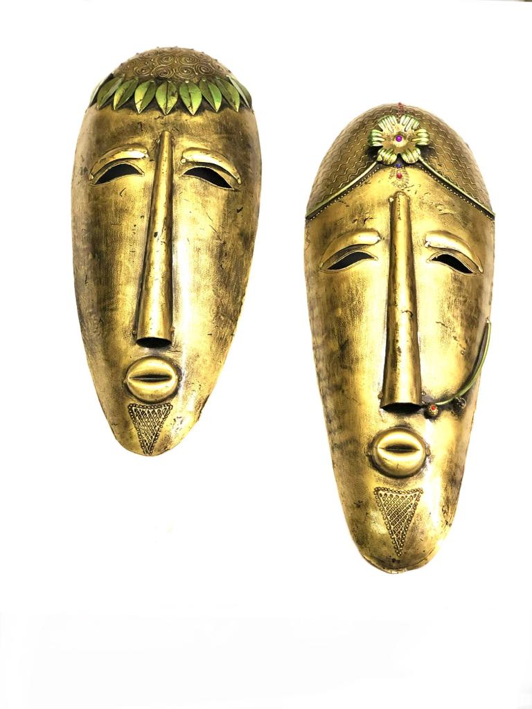 Metal Mask Male Female Wall Art In Exclusive Handcrafted In India By Tarmapatra